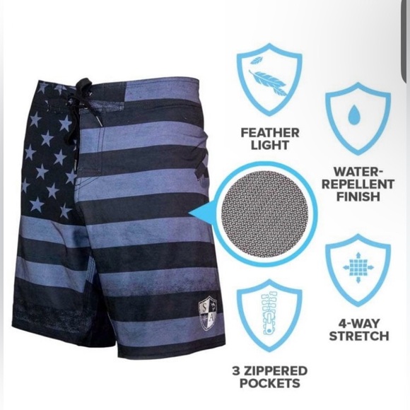 SA Company Blackout Design American Flag Board Shorts, Sz 38, Water-repellent - Picture 4 of 11